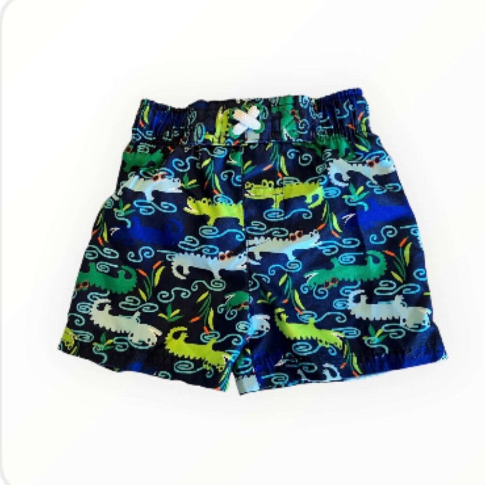 Circle Alligator Print Swim Trunks with Adjustable Waistband - Size 9M (106-1)